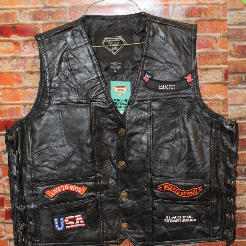Leather Biker Vest XL